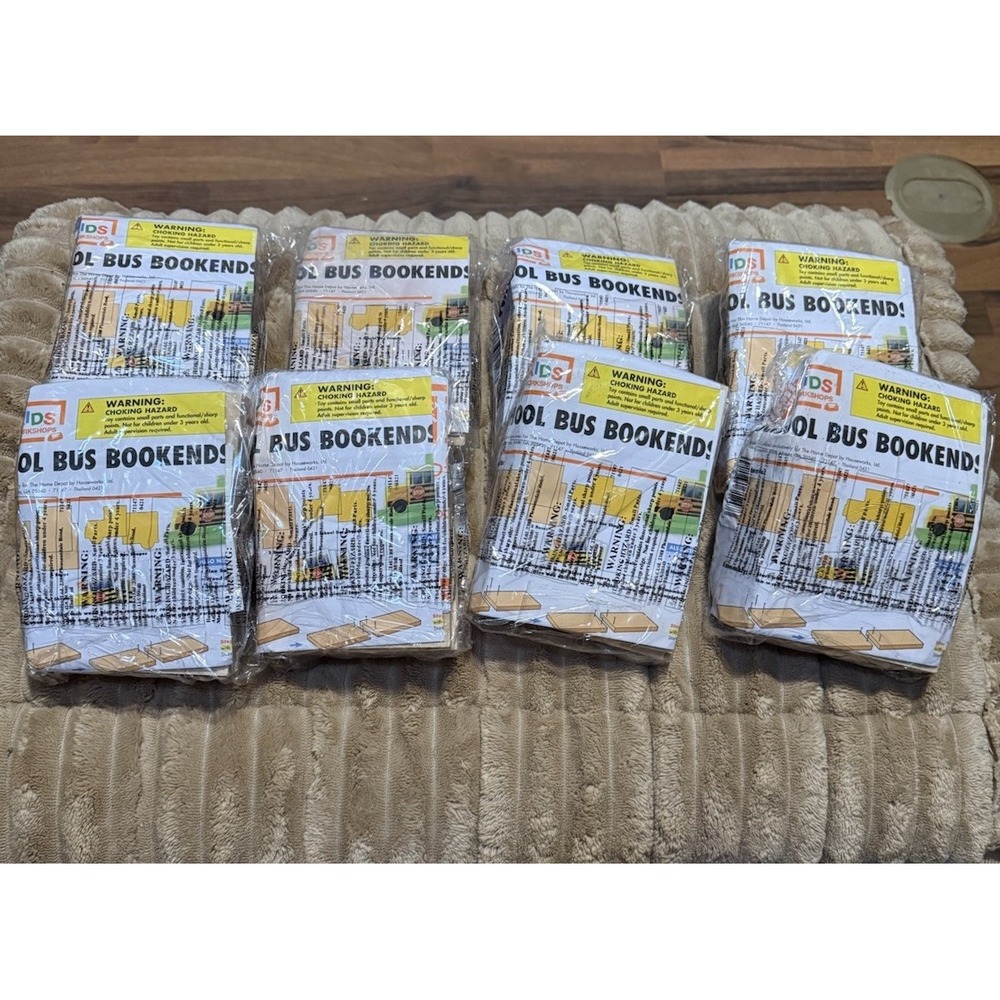 Lot Of 8 Home Depot Kids Workshops Wooden School Bus Bookends Kit With Pin *NEW*